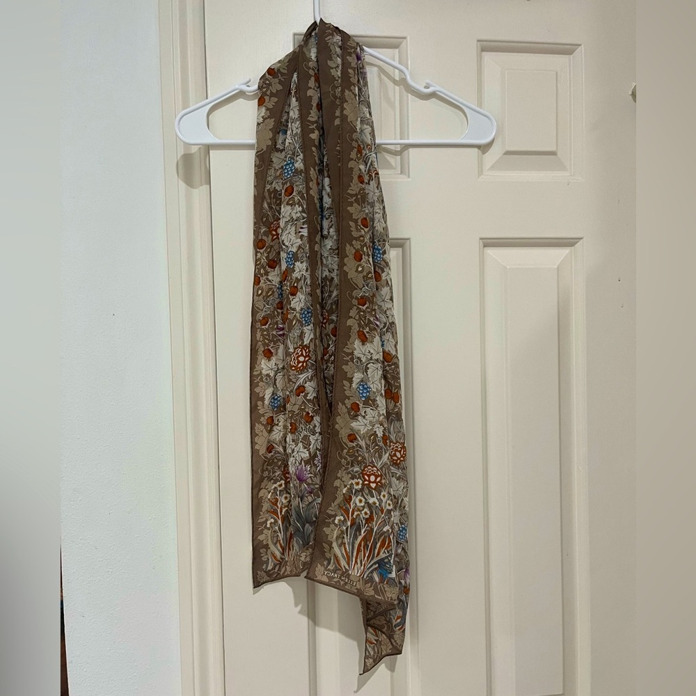 Ellen Tracy Floral and Berry Brown Sheer Scarf 15x60 inches